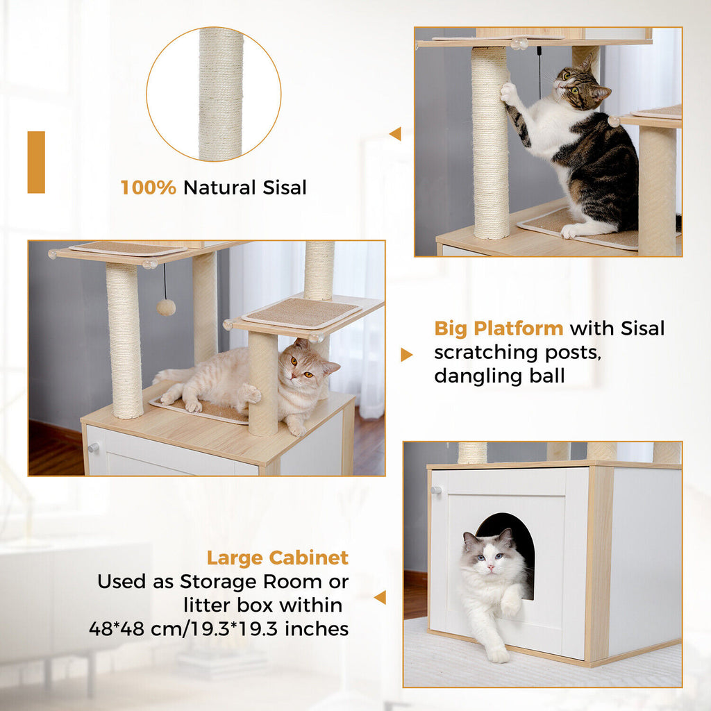 Furniture Cat Tower Condo with Washroom in Beige