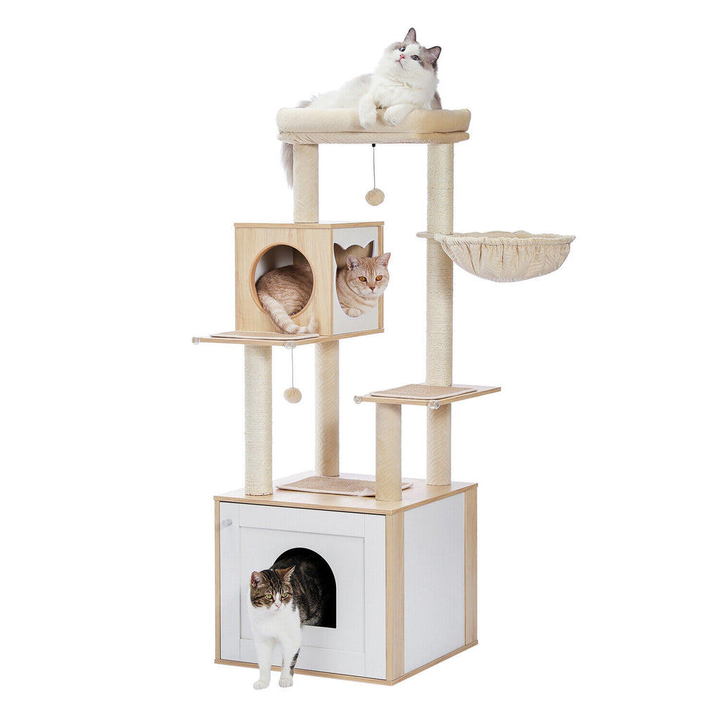 Furniture Cat Tower Condo with Washroom in Beige
