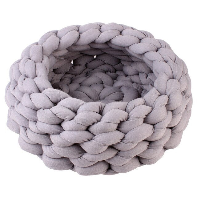Chunky Cotton Braided Knit Pet Bed in Grey-House of Pets Delight