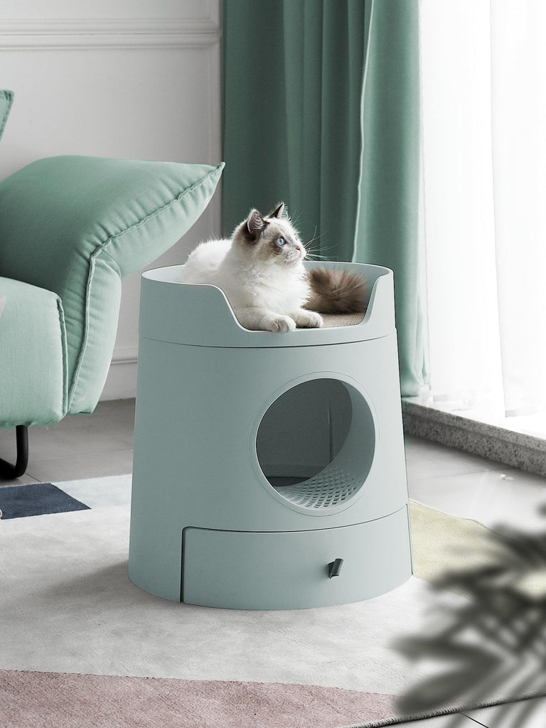XL Castle 2 in 1 Front-Entry Cat Litter Box with Scratch Basin - Morandi Green