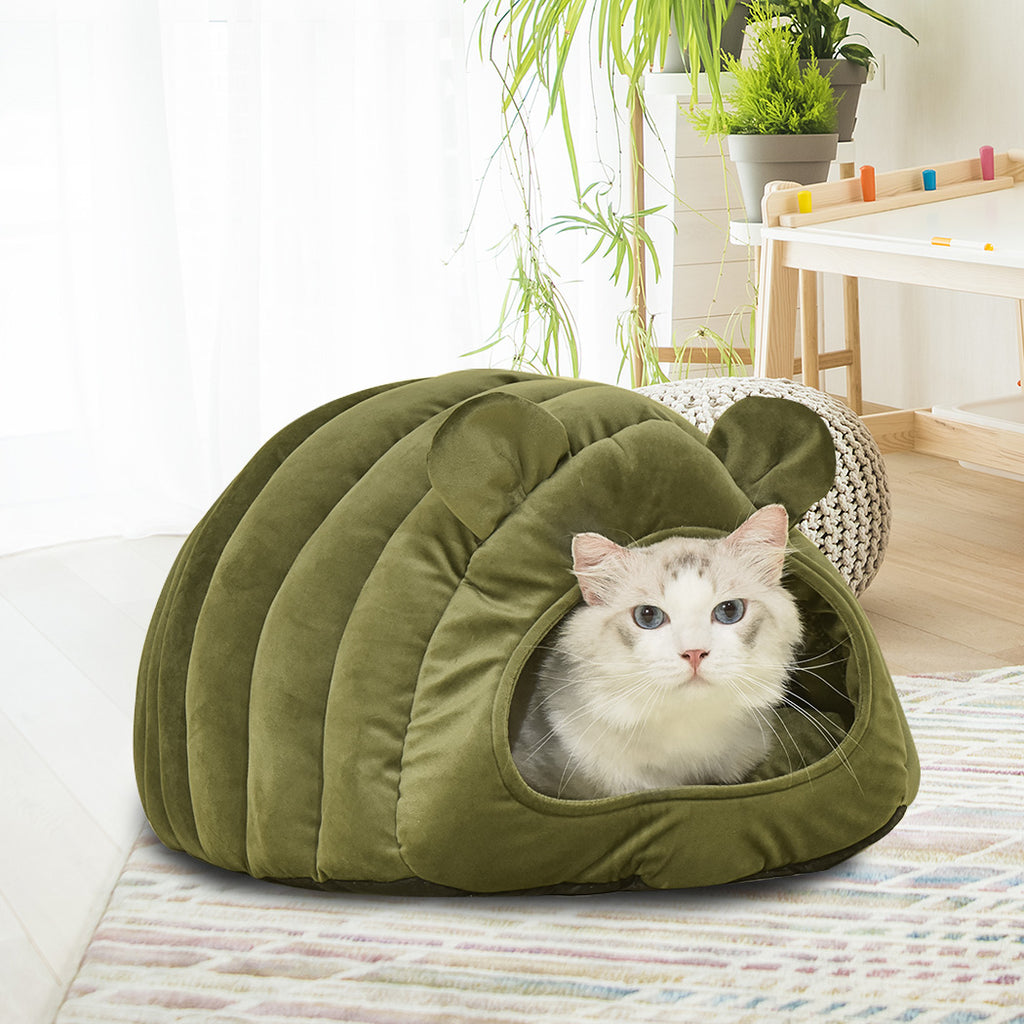 Comfy Cat Cave Igloo Round Nest Green L-House of Pets Delight