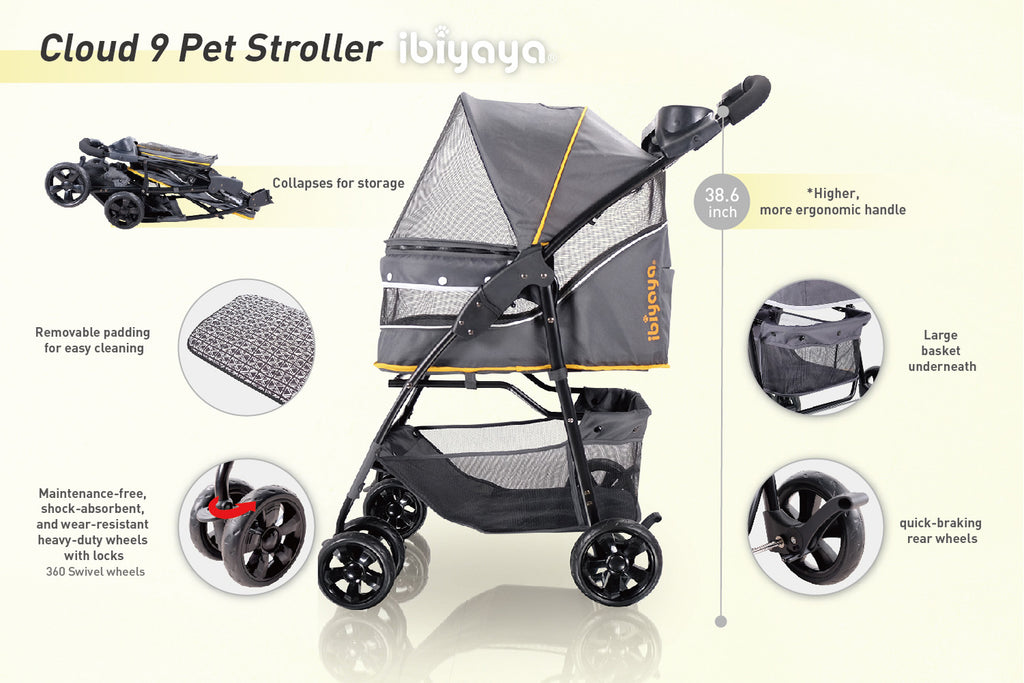 Cloud 9 Pet Stroller for Cats & Dogs up to 20kg - Mustard Yellow-Ibiyaya