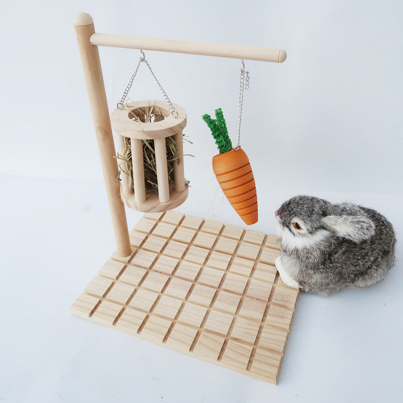 Wooden Hanging Chew Toy & Hay Frame
