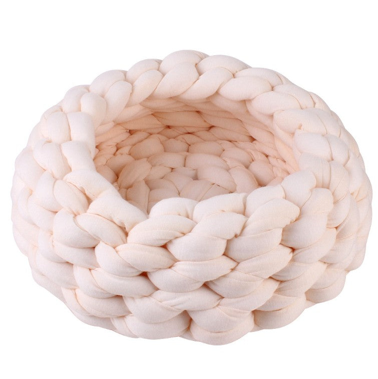 Chunky Cotton Braided Knit Pet Bed in Ivory-House of Pets Delight