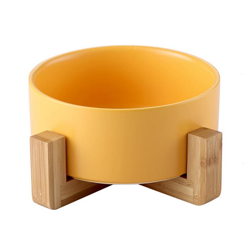 Ceramic Bowl with Wooden Stand in Yellow-House of Pets Delight