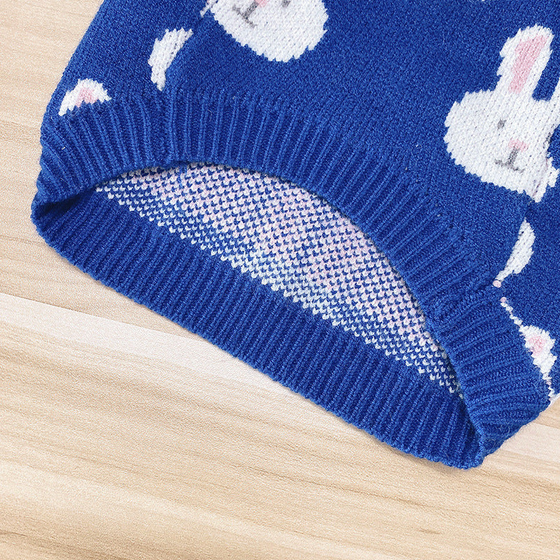 Rabbit Print Dog Sweater - Blue-House Of Pets Delight