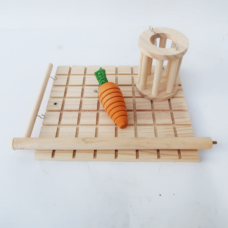 Wooden Hanging Chew Toy & Hay Frame