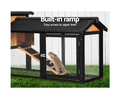 Large Waterproof Wooden Pet Rabbit Chicken Hutch Coop with Metal Run-House of Pets Delight