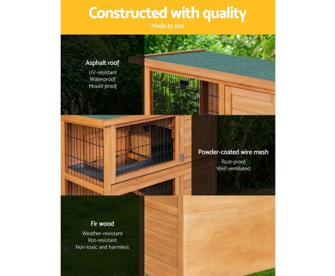 Large Waterproof Wooden Pet Rabbit Hutch with Metal Run-House of Pets Delight