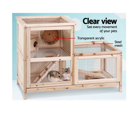Pet Hamster Guinea Pig Ferrets Rodents Large Wooden Hutch with Run-House of Pets Delight