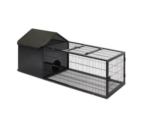 Hutch with Run in Midnight Black-House of Pets Delight