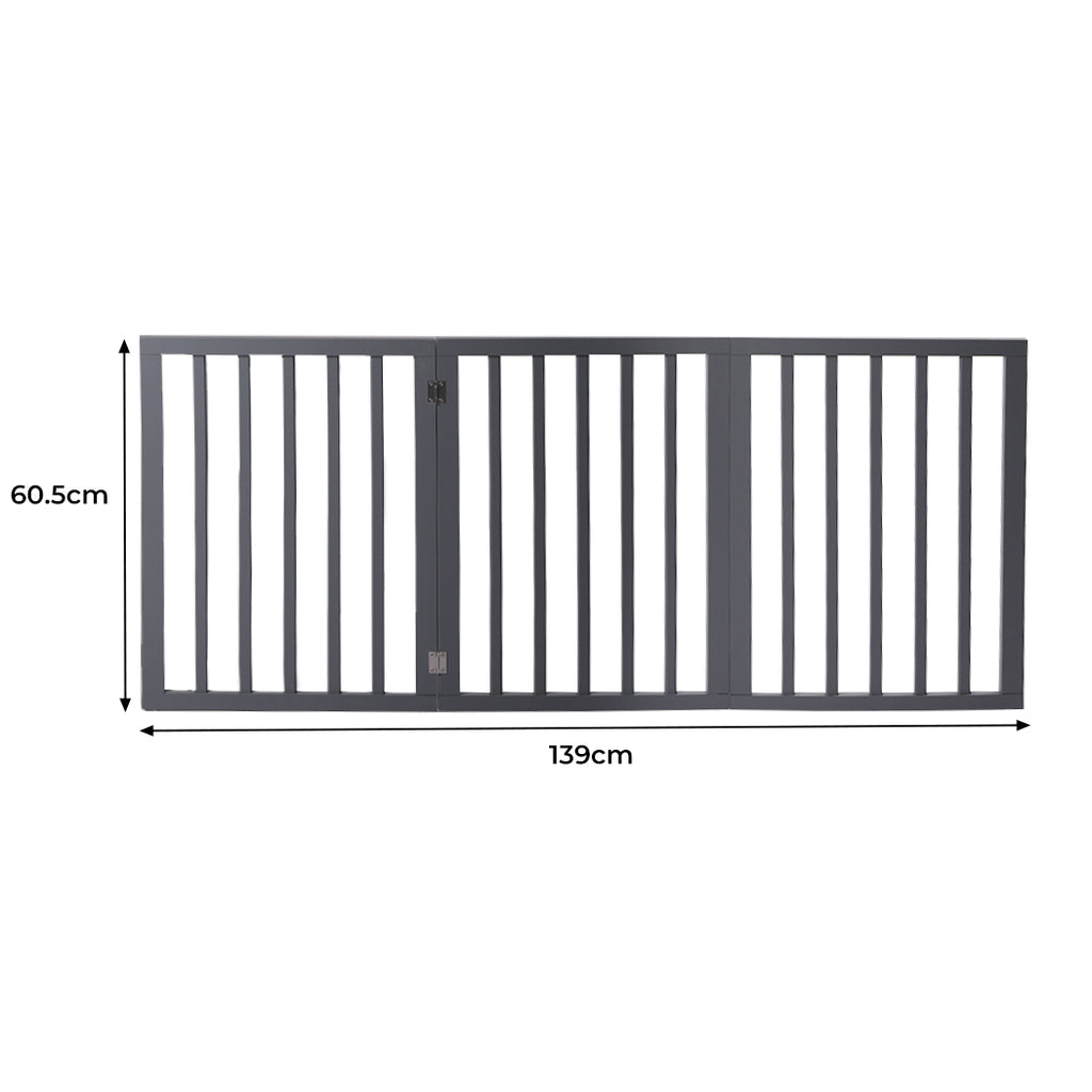 Retractable Barrier Wooden Pet Gate Dog Fence 3 Panel Grey