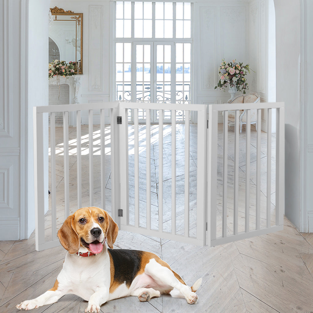 Wooden Retractable Pet Gate Dog Fence Barrier 3 Panel White
