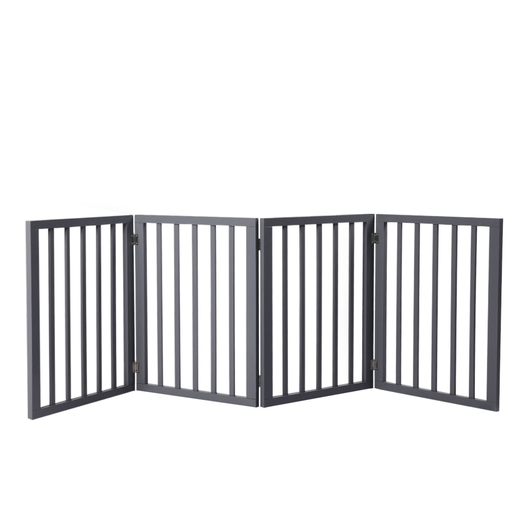 Wooden Retractable Pet Gate Dog Fence Barrier 4 Panel Grey