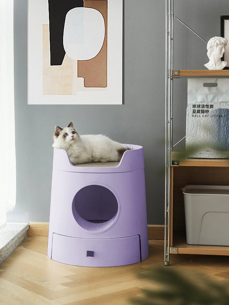 XL Castle 2 in 1 Front-Entry Cat Litter Box with Scratch Basin - Lilac
