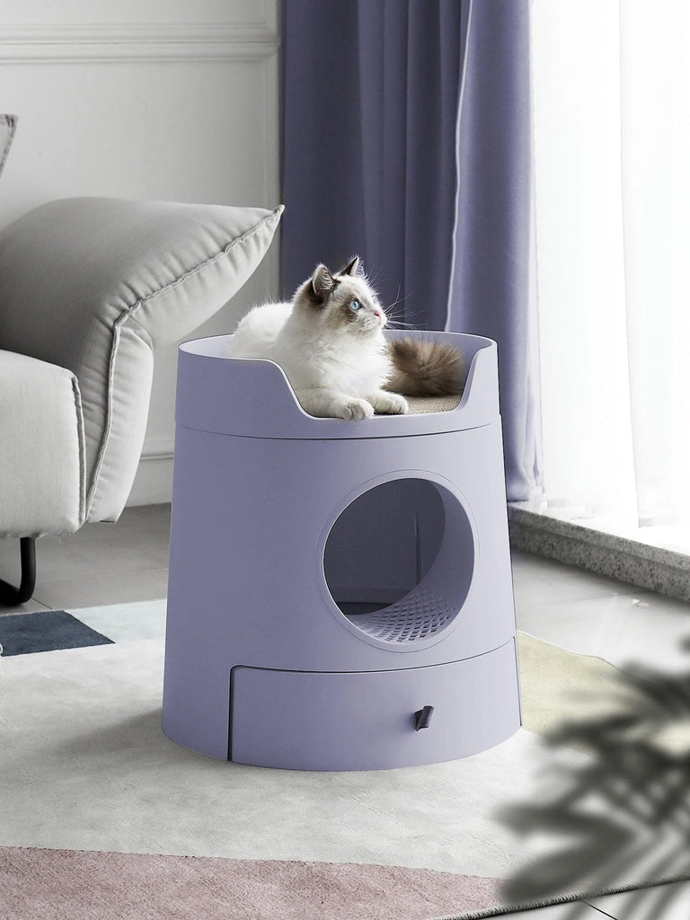 XL Castle 2 in 1 Front-Entry Cat Litter Box with Scratch Basin - Lilac