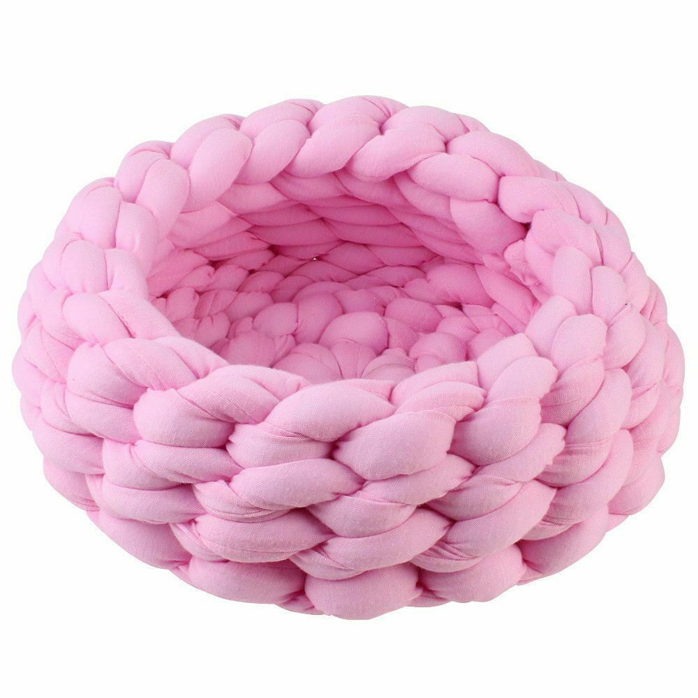 Chunky Cotton Braided Knit Pet Bed in Pink-House of Pets Delight