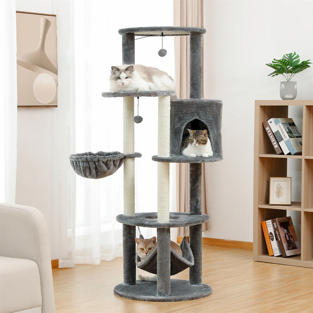 Minimal Fabric Cat Tower Condo 152cm in Grey