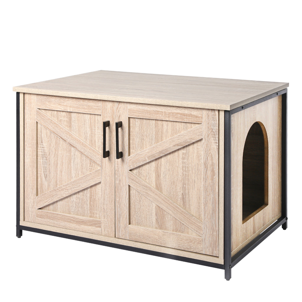 Enclosed Hooded Cat Litter Box Bed Furniture - Cream