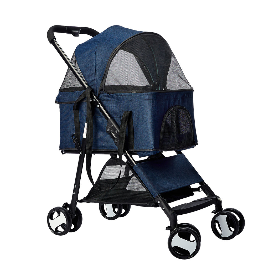 Large Travel Foldable Pushchair Pet Stroller 3 in 1 -  Blue-House of Pets Delight