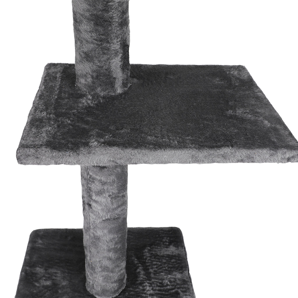 Adjustable Height Cat Scratching Post Tree with Cubby House- Charcoal