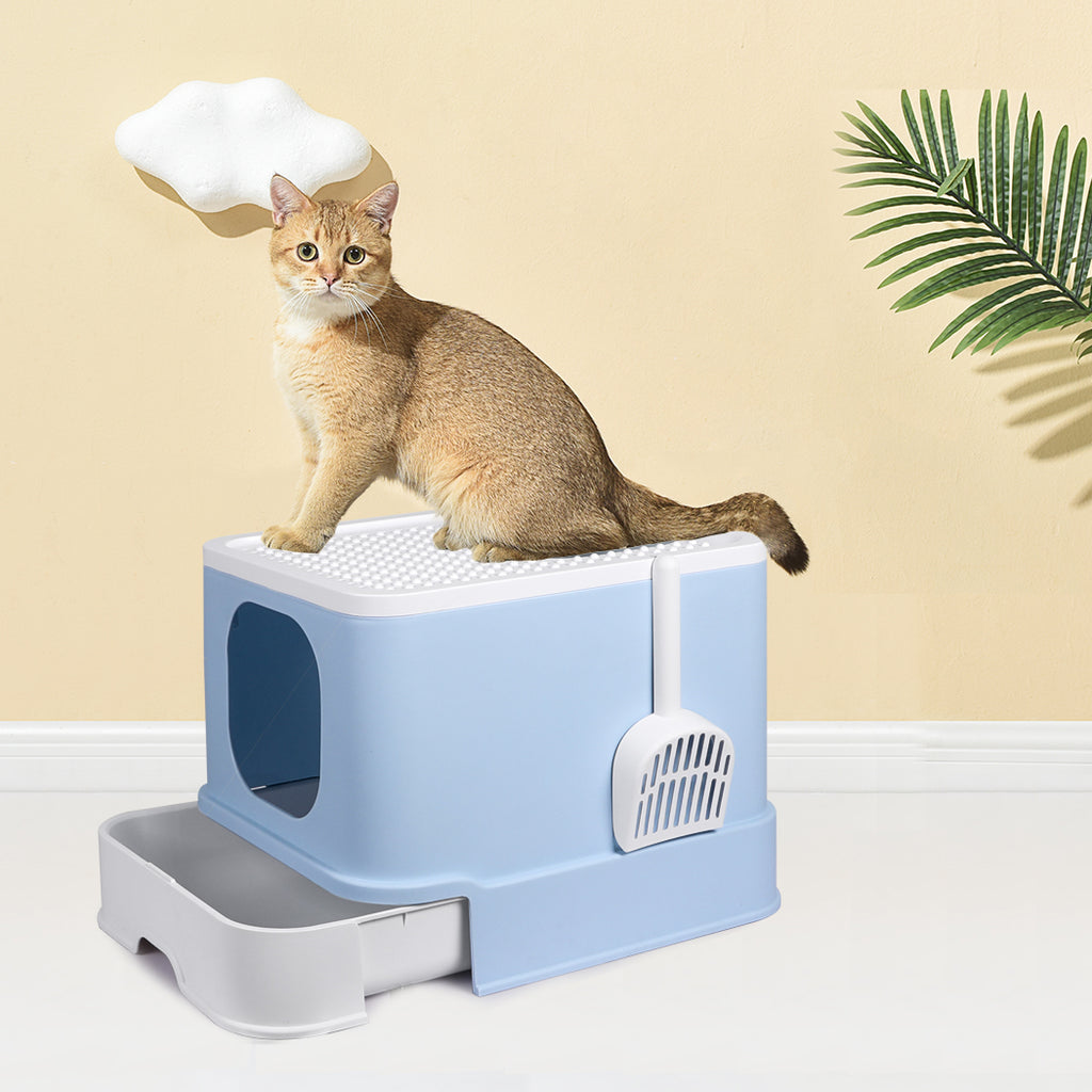 Fully Enclosed Kitty Toilet Basin in Blue-House Of Pets Delight