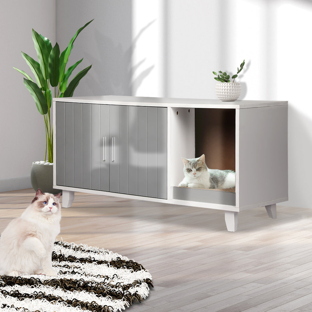 Enclosed Hooded Cat Bed Box Furniture in Grey
