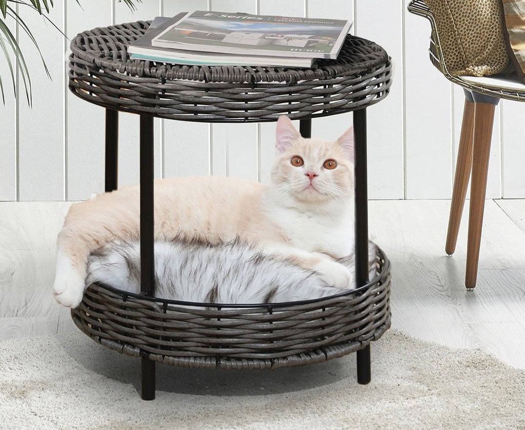 Rattan Raised Wicker Basket Pet Bed-Pawz