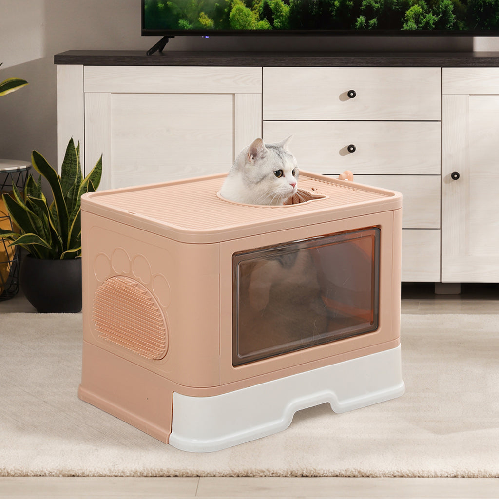 Grooming Foldable Enclosed Cat Litter Box in Pink