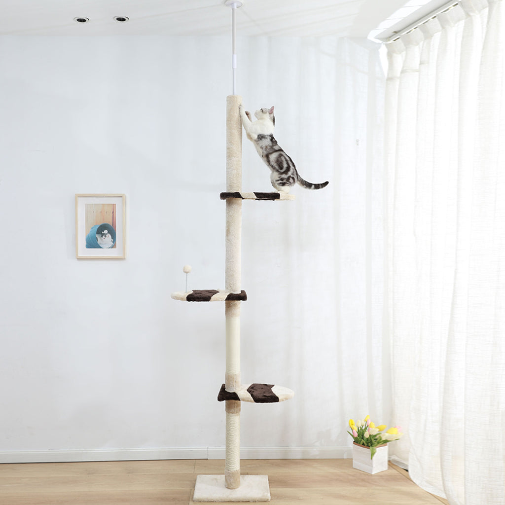 Adjustable Height Cat Scratching Post Tree - Cream