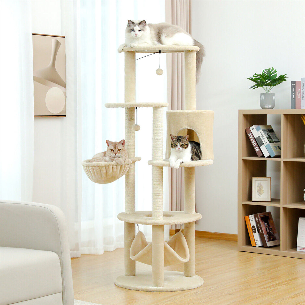 Minimal Fabric Cat Tower Condo 152cm in Beige