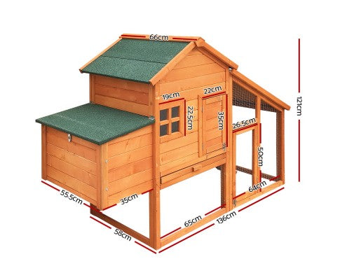 Wide Wooden Chicken Coop with Nesting Box-House of Pets Delight