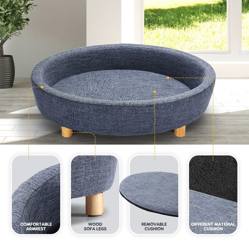 Round Raised Pet Linen Fabric Sofa-House of Pets Delight