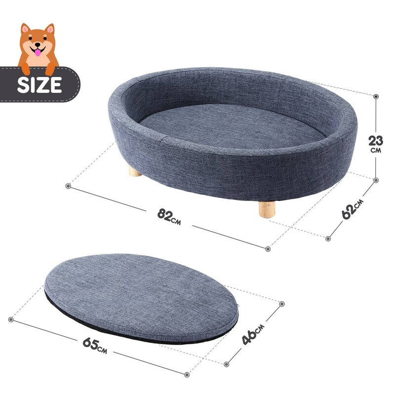 Round Raised Pet Linen Fabric Sofa-House of Pets Delight
