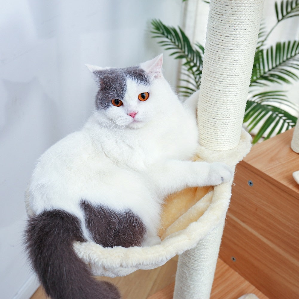 Wooden Large Hammock Cat Tree in Beige-House Of Pets Delight
