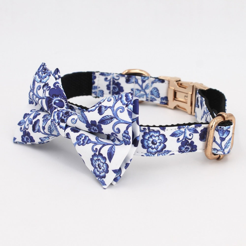Indigo Floral Bow Tie Collar-House of Pets Delight