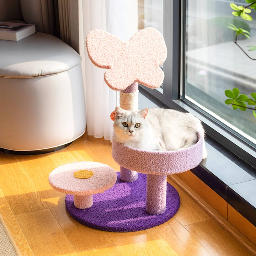 86cm Butterfly Plush Scratching Post Cat Tree in Pink