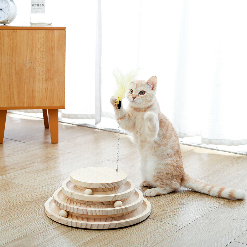 Interactive Self-Amusement Wooden Toys With Feather Teaser-Pawz