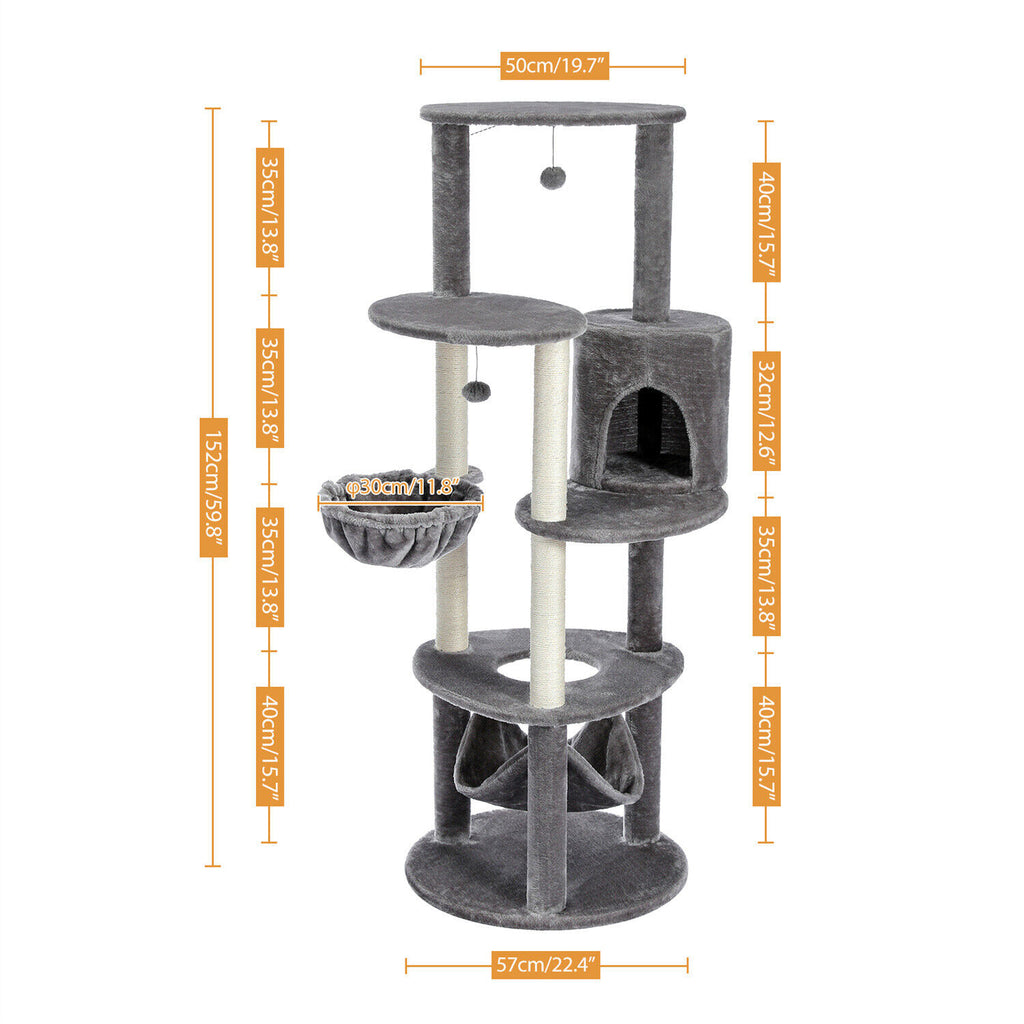 Minimal Fabric Cat Tower Condo 152cm in Grey