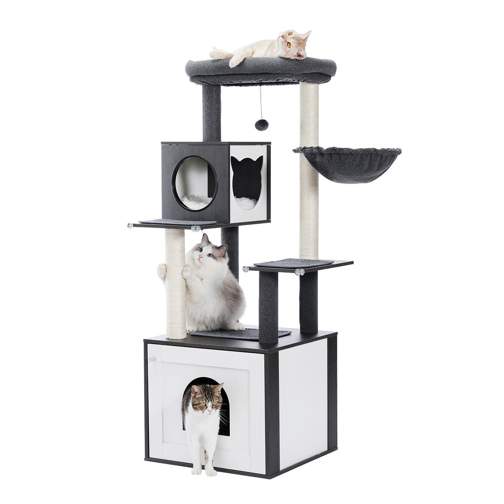 Furniture Cat Tower Condo with Washroom in Black